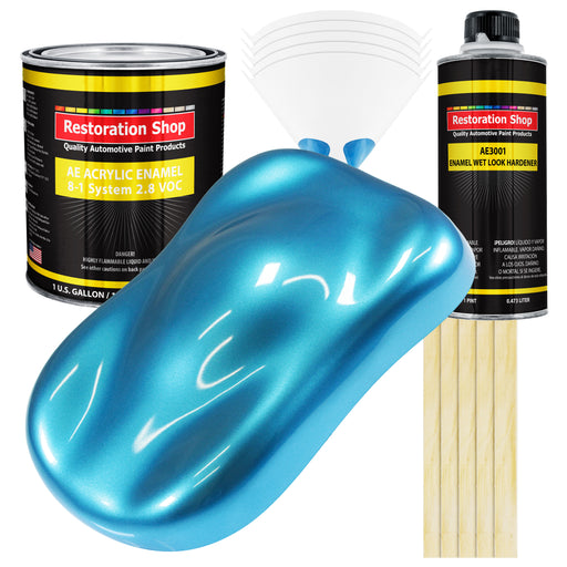 Electric Blue Metallic Acrylic Enamel Auto Paint - Complete Gallon Paint Kit - Professional Single Stage Automotive Car Coating, 8:1 Mix Ratio 2.8 VOC