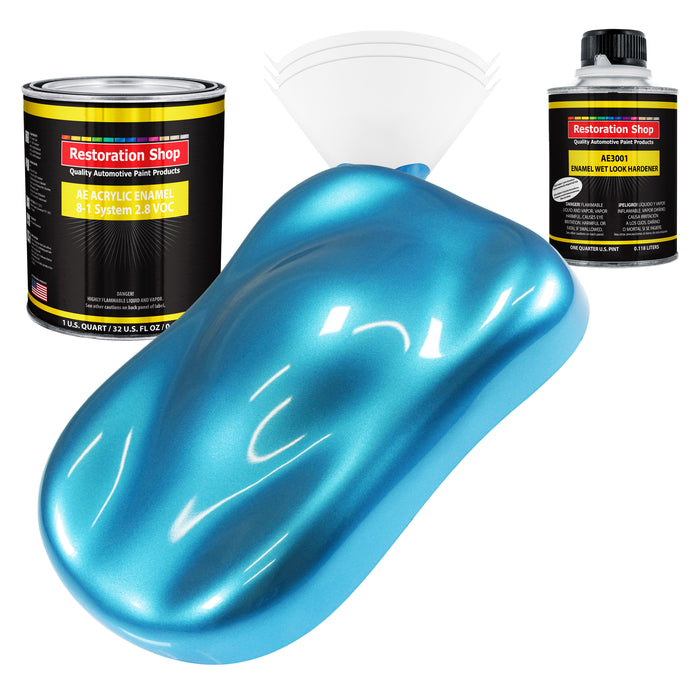 Electric Blue Metallic Acrylic Enamel Auto Paint - Complete Quart Paint Kit - Professional Single Stage Automotive Car Coating, 8:1 Mix Ratio 2.8 VOC