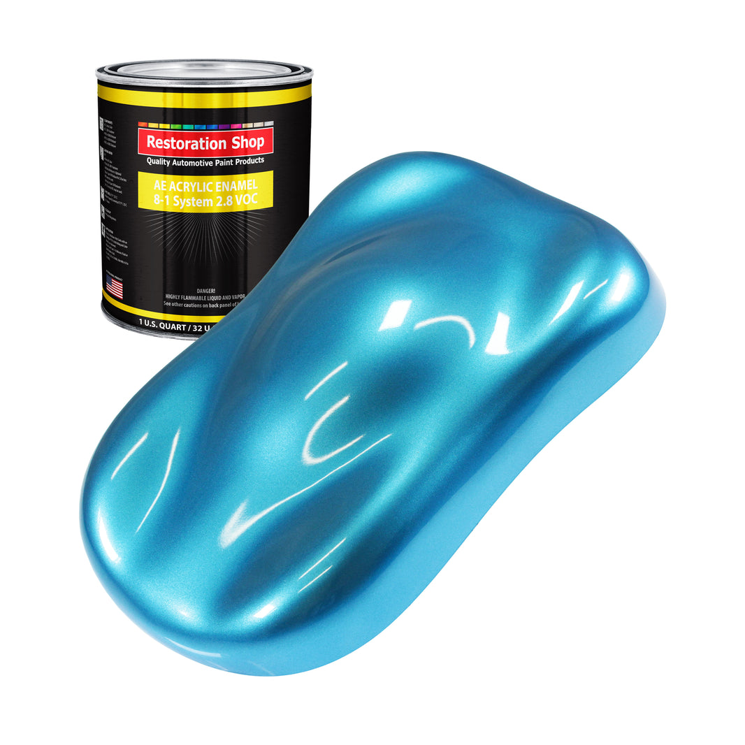 Electric Blue Metallic Acrylic Enamel Auto Paint - Quart Paint Color Only - Professional Single Stage Automotive Car Truck Equipment Coating, 2.8 VOC