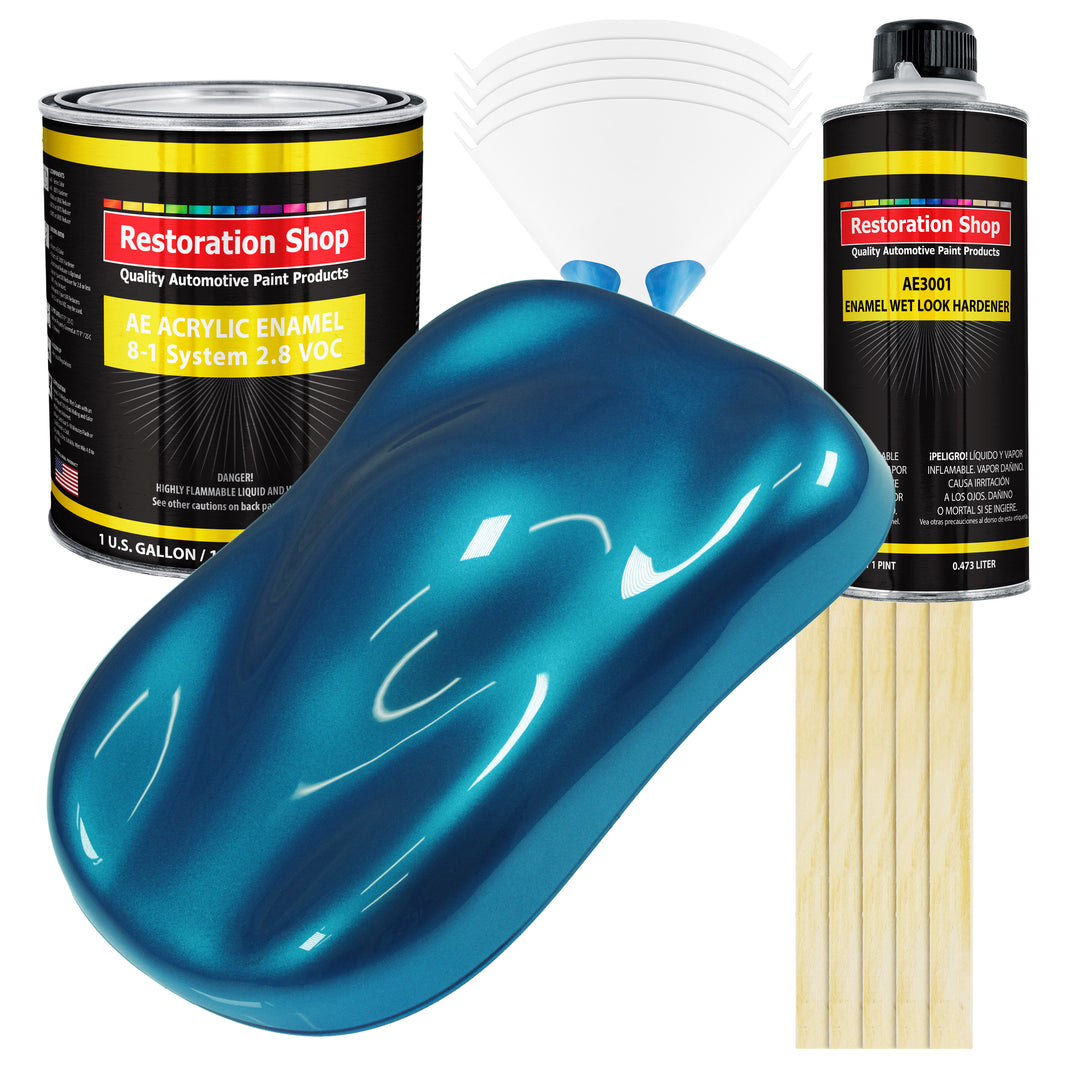Cobra Blue Metallic Acrylic Enamel Auto Paint - Complete Gallon Paint Kit - Professional Single Stage Automotive Car Coating, 8:1 Mix Ratio 2.8 VOC