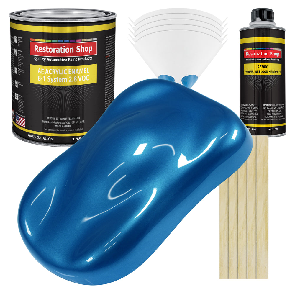Viper Blue Metallic Acrylic Enamel Auto Paint - Complete Gallon Paint Kit - Professional Single Stage Automotive Car Coating, 8:1 Mix Ratio 2.8 VOC