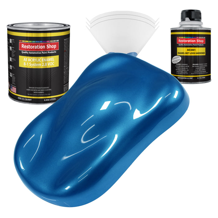 Viper Blue Metallic Acrylic Enamel Auto Paint - Complete Quart Paint Kit - Professional Single Stage Automotive Car Coating, 8:1 Mix Ratio 2.8 VOC