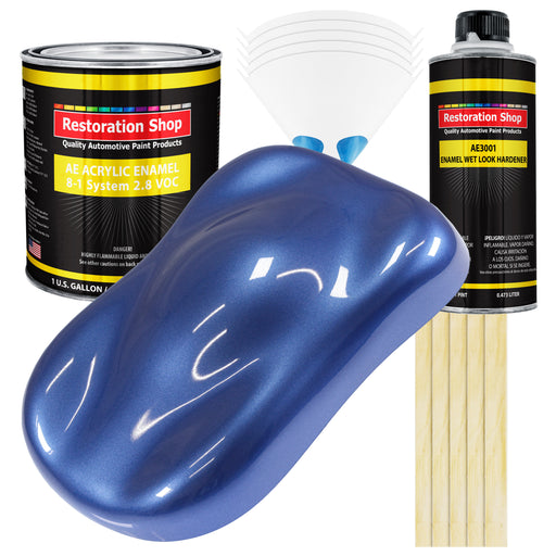 Cosmic Blue Metallic Acrylic Enamel Auto Paint - Complete Gallon Paint Kit - Professional Single Stage Automotive Car Coating, 8:1 Mix Ratio 2.8 VOC