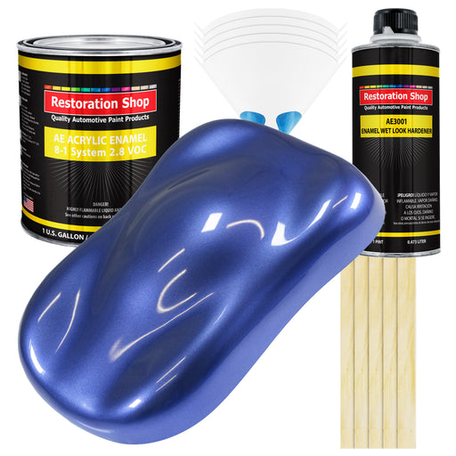 Indigo Blue Metallic Acrylic Enamel Auto Paint - Complete Gallon Paint Kit - Professional Single Stage Automotive Car Coating, 8:1 Mix Ratio 2.8 VOC