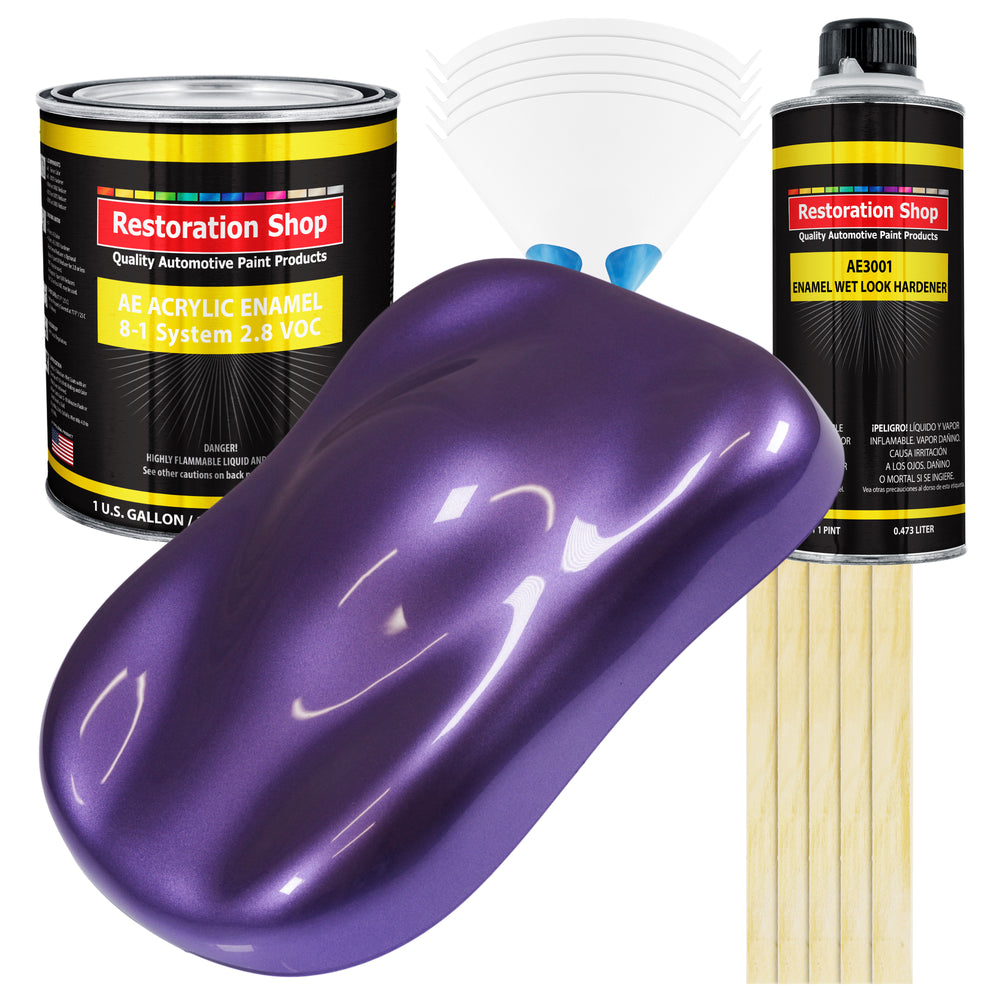 Plum Crazy Metallic Acrylic Enamel Auto Paint - Complete Gallon Paint Kit - Professional Single Stage Automotive Car Coating, 8:1 Mix Ratio 2.8 VOC