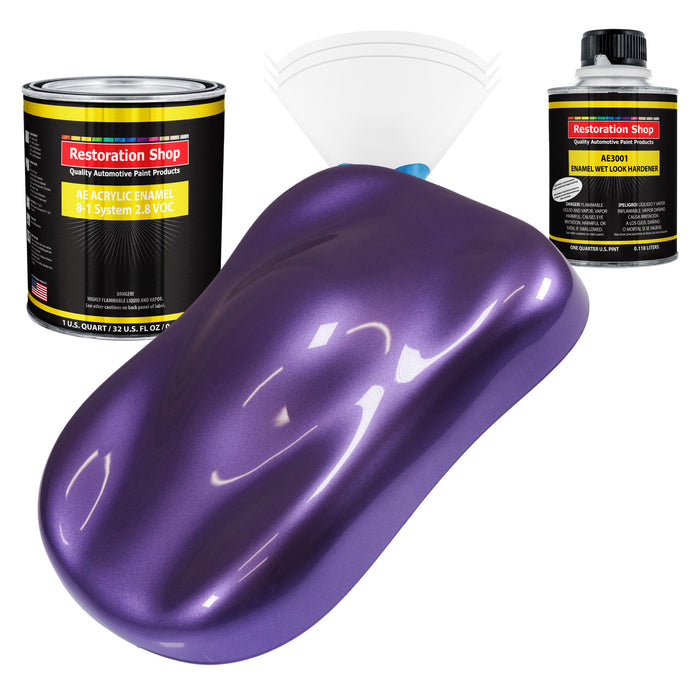 Plum Crazy Metallic Acrylic Enamel Auto Paint - Complete Quart Paint Kit - Professional Single Stage Automotive Car Coating, 8:1 Mix Ratio 2.8 VOC