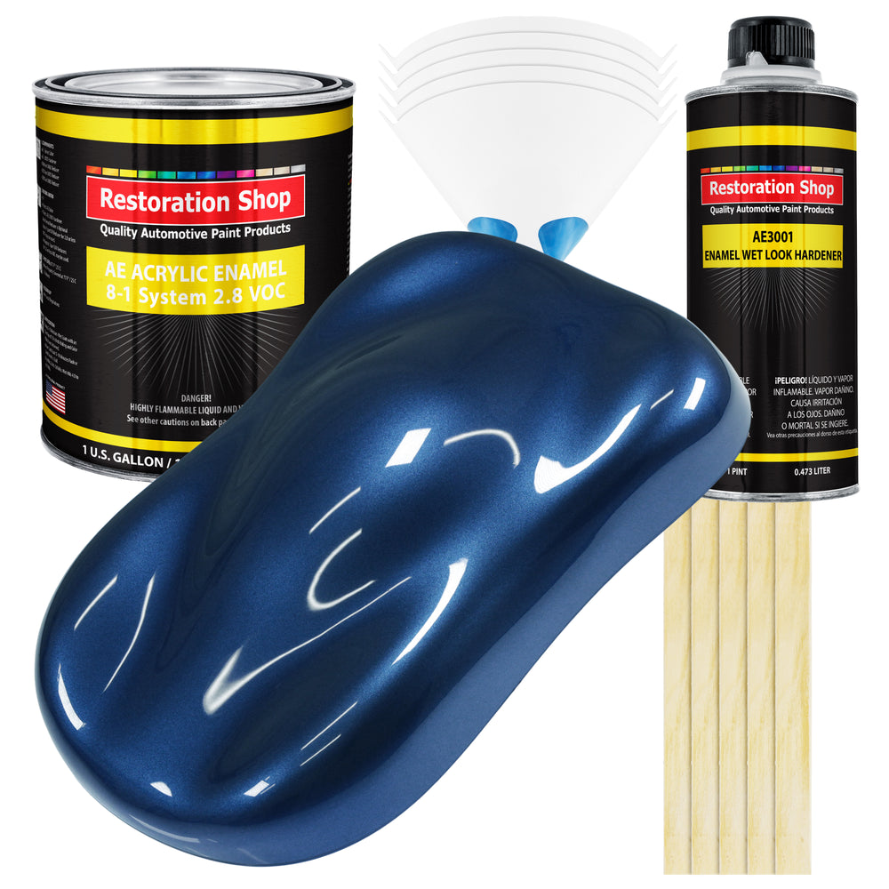 Sapphire Blue Metallic Acrylic Enamel Auto Paint - Complete Gallon Paint Kit - Professional Single Stage Automotive Car Coating, 8:1 Mix Ratio 2.8 VOC