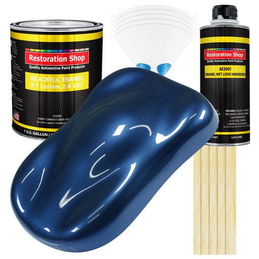 Sapphire Blue Metallic Acrylic Enamel Auto Paint - Complete Gallon Paint Kit - Professional Single Stage Automotive Car Coating, 8:1 Mix Ratio 2.8 VOC