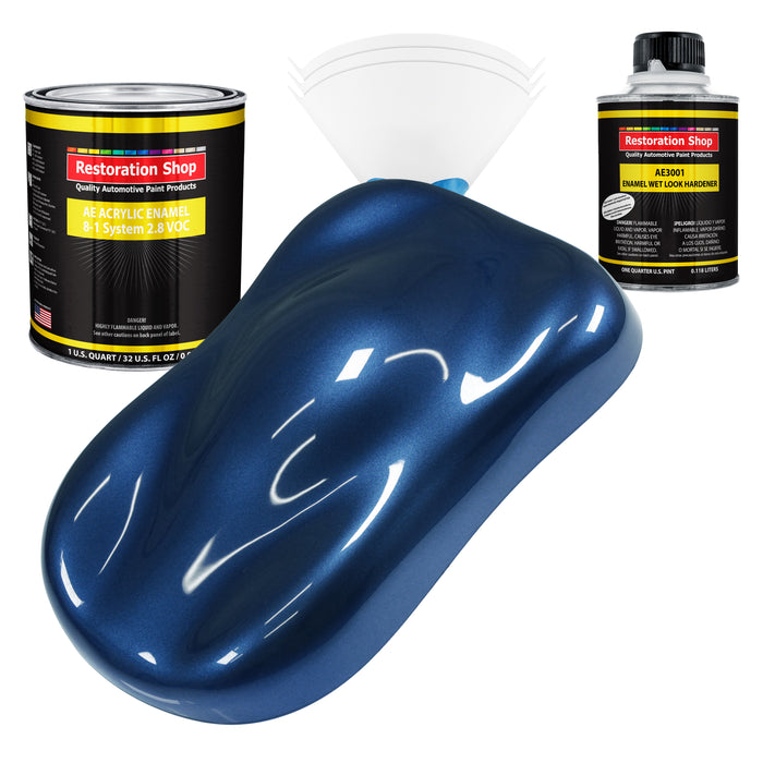 Sapphire Blue Metallic Acrylic Enamel Auto Paint - Complete Quart Paint Kit - Professional Single Stage Automotive Car Coating, 8:1 Mix Ratio 2.8 VOC