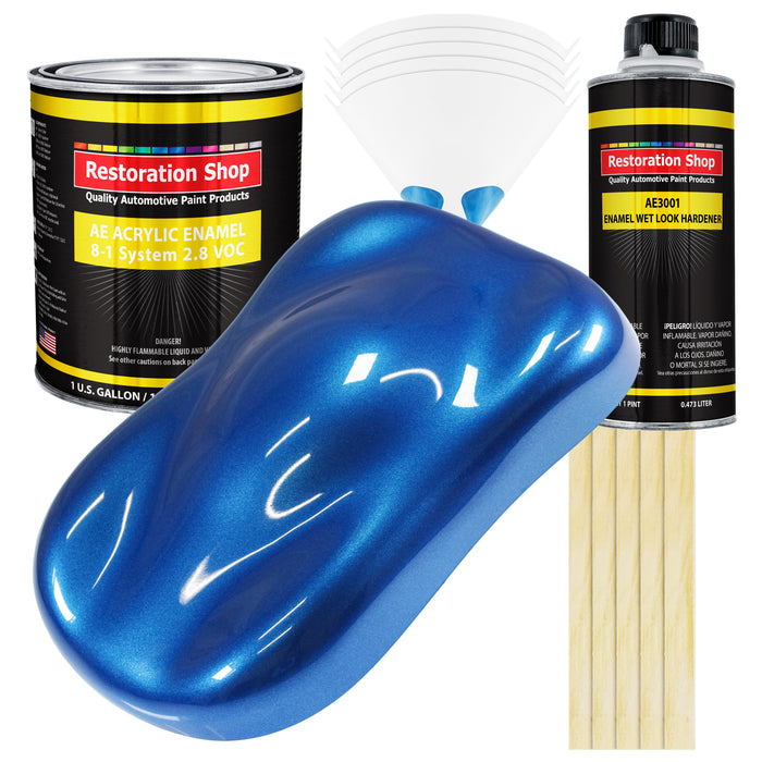 Burn Out Blue Metallic Acrylic Enamel Auto Paint - Complete Gallon Paint Kit - Professional Single Stage Automotive Car Coating, 8:1 Mix Ratio 2.8 VOC