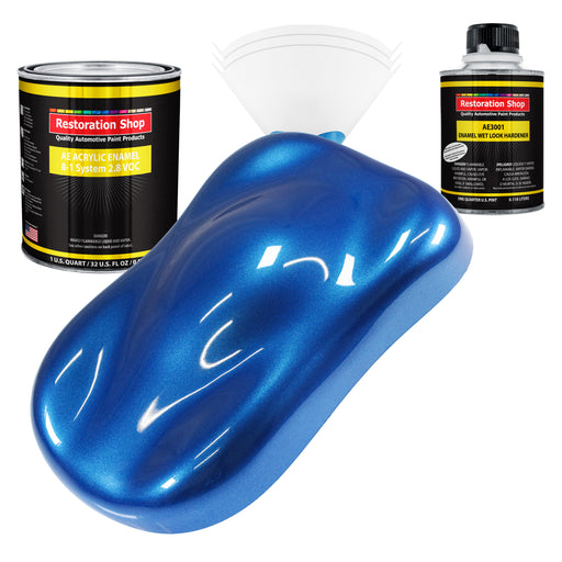 Burn Out Blue Metallic Acrylic Enamel Auto Paint - Complete Quart Paint Kit - Professional Single Stage Automotive Car Coating, 8:1 Mix Ratio 2.8 VOC