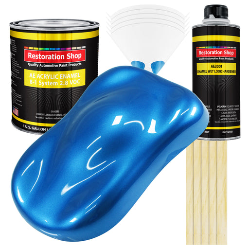 Fiji Blue Metallic Acrylic Enamel Auto Paint (Complete Gallon Paint Kit) Professional Single Stage Automotive Car Truck Coating, 8:1 Mix Ratio 2.8 VOC