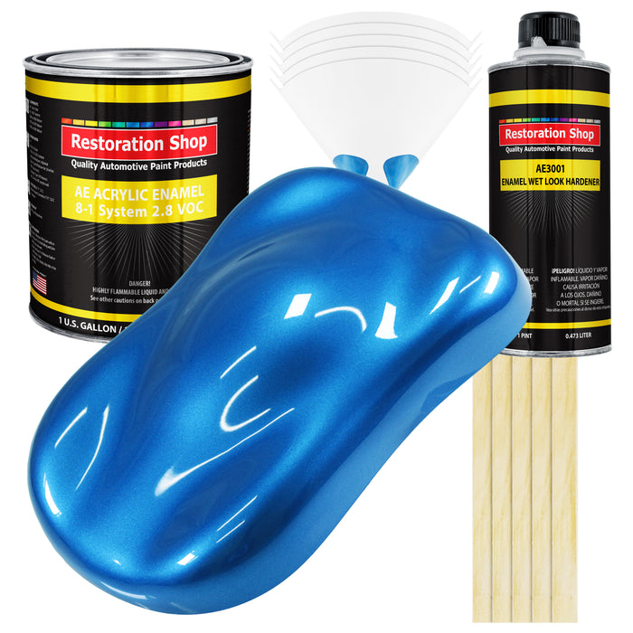 Fiji Blue Metallic Acrylic Enamel Auto Paint (Complete Gallon Paint Kit) Professional Single Stage Automotive Car Truck Coating, 8:1 Mix Ratio 2.8 VOC