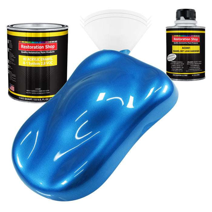 Fiji Blue Metallic Acrylic Enamel Auto Paint (Complete Quart Paint Kit) Professional Single Stage Automotive Car Truck Coating, 8:1 Mix Ratio 2.8 VOC