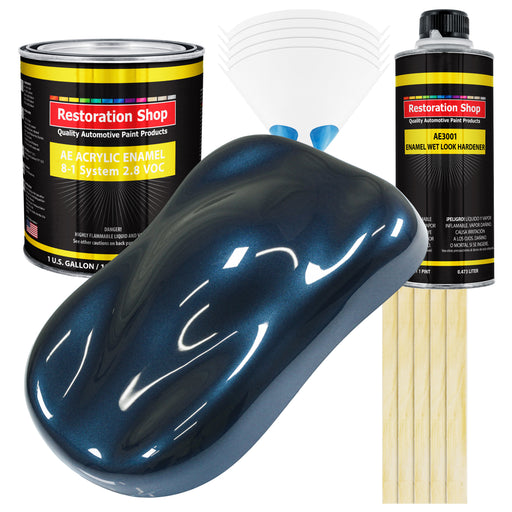 Moonlight Drive Blue Metallic Acrylic Enamel Auto Paint - Complete Gallon Paint Kit - Pro Single Stage Automotive Car Coating, 8:1 Mix Ratio 2.8 VOC