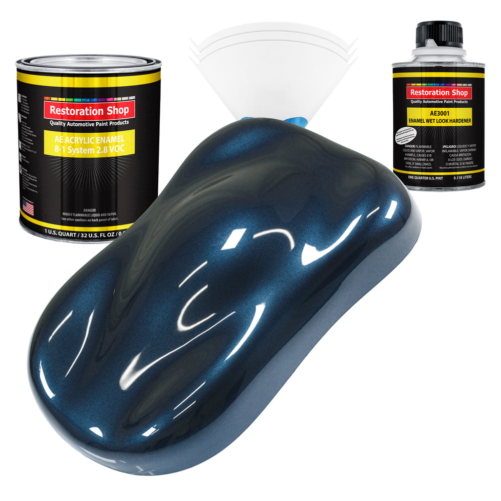 Moonlight Drive Blue Metallic Acrylic Enamel Auto Paint - Complete Quart Paint Kit - Pro Single Stage Automotive Car Coating, 8:1 Mix Ratio 2.8 VOC