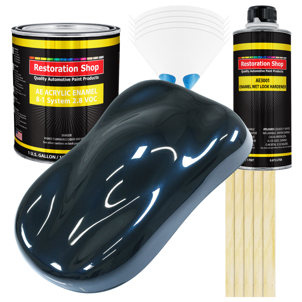 Dark Midnight Blue Pearl Acrylic Enamel Auto Paint - Complete Gallon Paint Kit - Pro Single Stage Automotive Car Truck Coating, 8:1 Mix Ratio 2.8 VOC