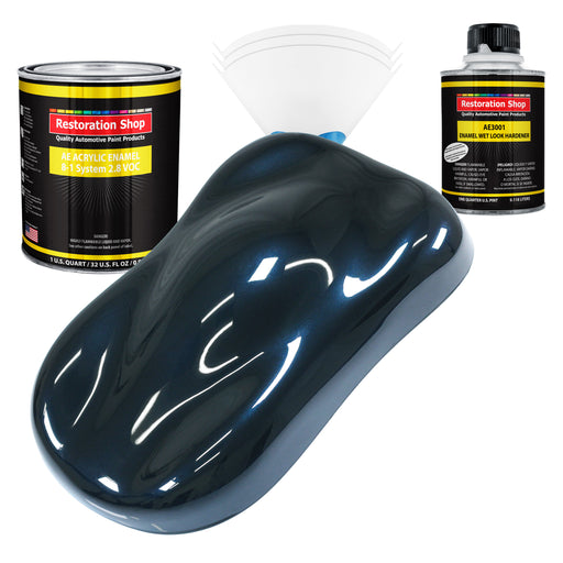 Dark Midnight Blue Pearl Acrylic Enamel Auto Paint - Complete Quart Paint Kit - Pro Single Stage Automotive Car Truck Coating, 8:1 Mix Ratio 2.8 VOC