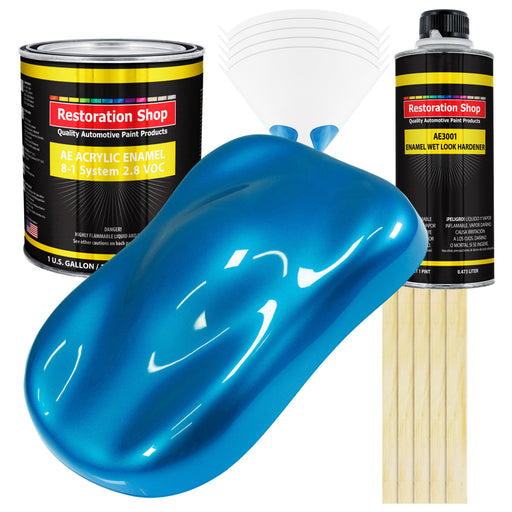 Intense Blue Metallic Acrylic Enamel Auto Paint - Complete Gallon Paint Kit - Professional Single Stage Automotive Car Coating, 8:1 Mix Ratio 2.8 VOC