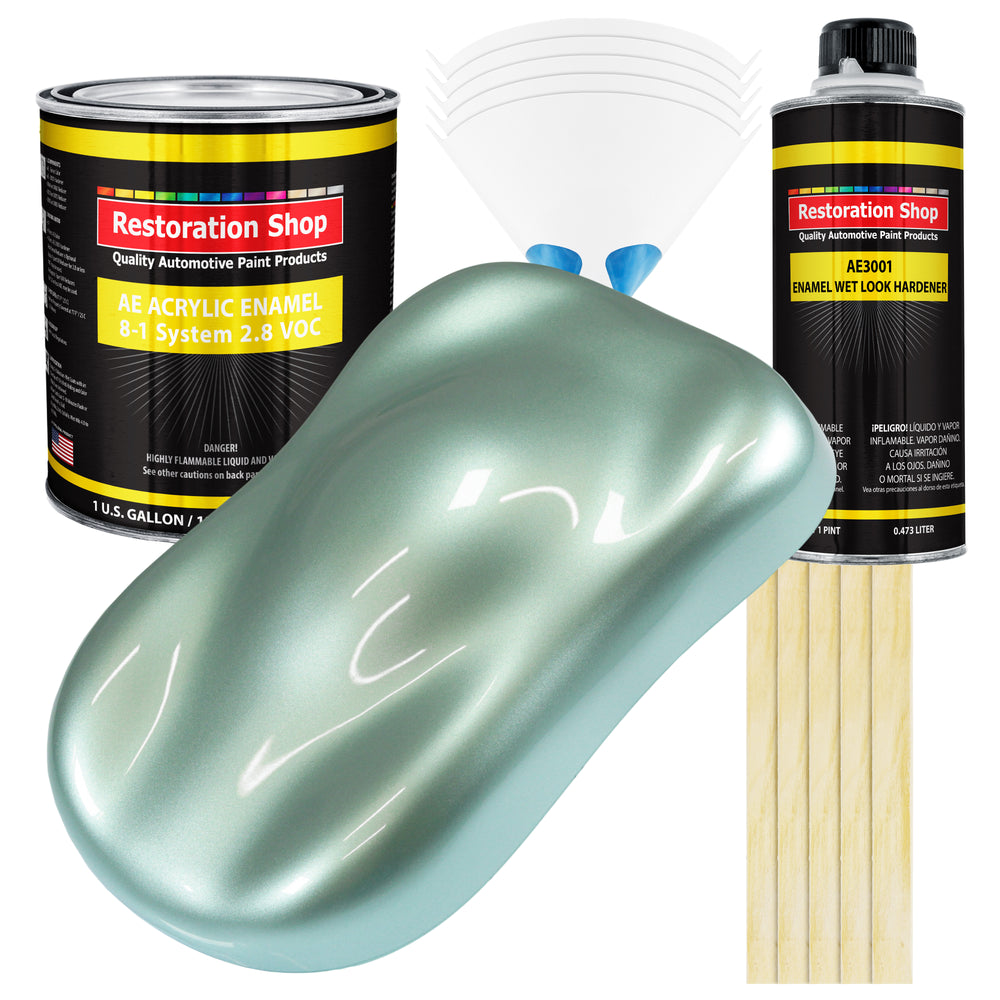 Frost Green Metallic Acrylic Enamel Auto Paint - Complete Gallon Paint Kit - Professional Single Stage Automotive Car Coating, 8:1 Mix Ratio 2.8 VOC