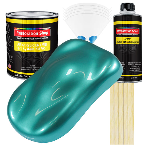 Gulfstream Aqua Metallic Acrylic Enamel Auto Paint - Complete Gallon Paint Kit - Pro Single Stage Automotive Car Truck Coating, 8:1 Mix Ratio 2.8 VOC