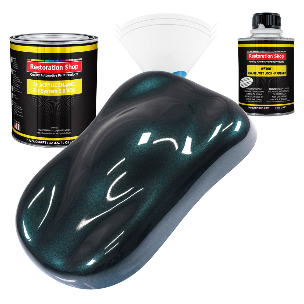 Dark Turquoise Metallic Acrylic Enamel Auto Paint - Complete Quart Paint Kit - Pro Single Stage Automotive Car Truck Coating, 8:1 Mix Ratio 2.8 VOC