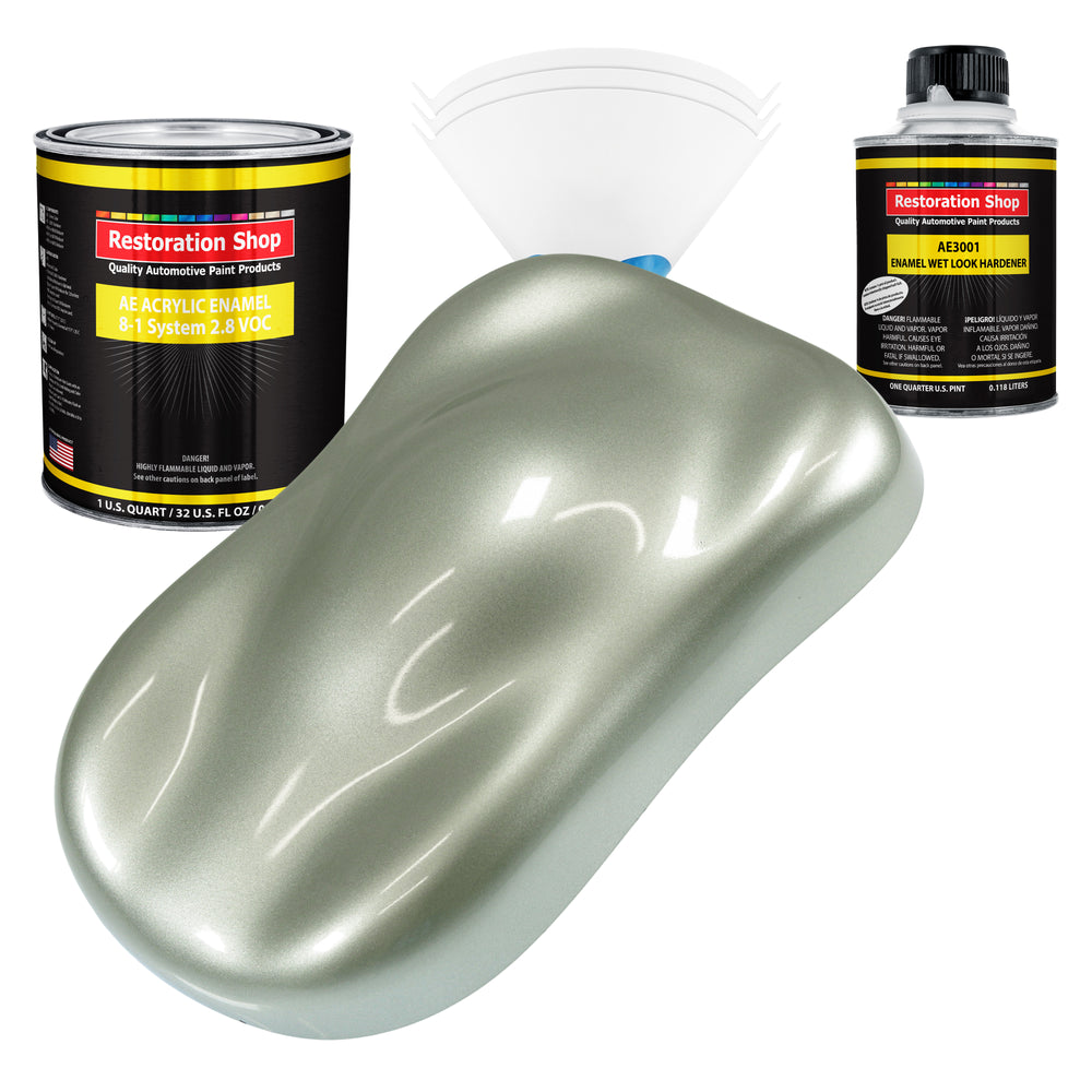 Sage Green Metallic Acrylic Enamel Auto Paint - Complete Quart Paint Kit - Professional Single Stage Automotive Car Coating, 8:1 Mix Ratio 2.8 VOC