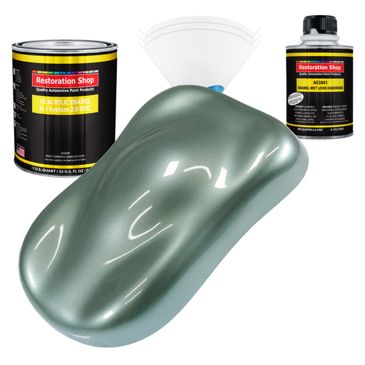 Slate Green Metallic Acrylic Enamel Auto Paint - Complete Quart Paint Kit - Professional Single Stage Automotive Car Coating, 8:1 Mix Ratio 2.8 VOC