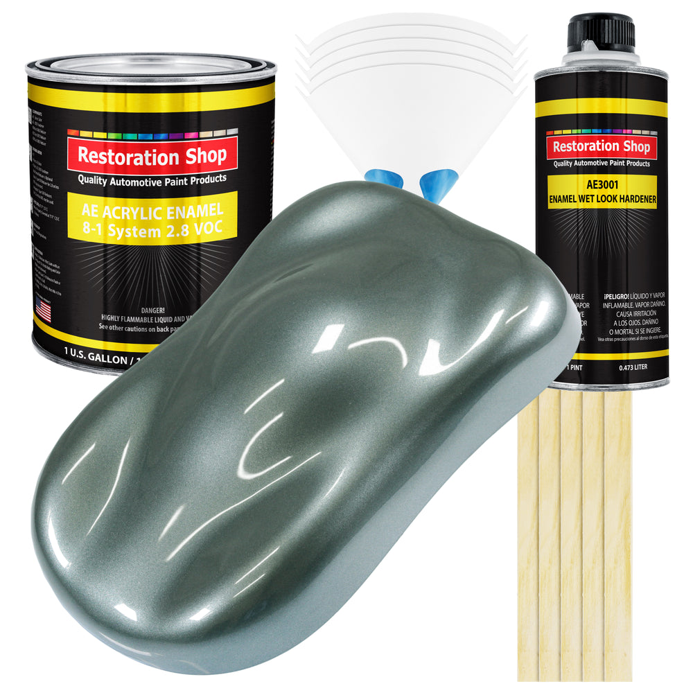 Steel Gray Metallic Acrylic Enamel Auto Paint - Complete Gallon Paint Kit - Professional Single Stage Automotive Car Coating, 8:1 Mix Ratio 2.8 VOC