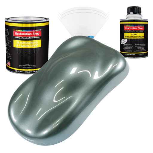 Steel Gray Metallic Acrylic Enamel Auto Paint - Complete Quart Paint Kit - Professional Single Stage Automotive Car Coating, 8:1 Mix Ratio 2.8 VOC