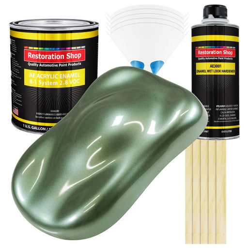 Fern Green Metallic Acrylic Enamel Auto Paint - Complete Gallon Paint Kit - Professional Single Stage Automotive Car Coating, 8:1 Mix Ratio 2.8 VOC