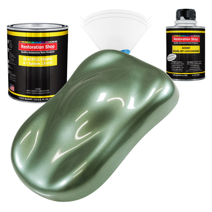 Fern Green Metallic Acrylic Enamel Auto Paint - Complete Quart Paint Kit - Professional Single Stage Automotive Car Coating, 8:1 Mix Ratio 2.8 VOC