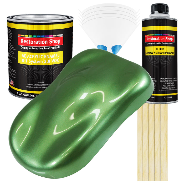 Medium Green Metallic Acrylic Enamel Auto Paint - Complete Gallon Paint Kit - Professional Single Stage Automotive Car Coating, 8:1 Mix Ratio 2.8 VOC