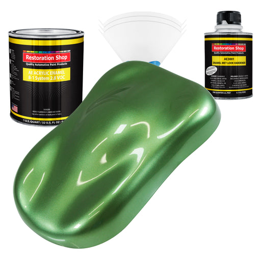 Medium Green Metallic Acrylic Enamel Auto Paint - Complete Quart Paint Kit - Professional Single Stage Automotive Car Coating, 8:1 Mix Ratio 2.8 VOC