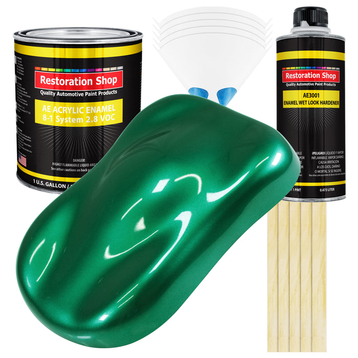 Rally Green Metallic Acrylic Enamel Auto Paint - Complete Gallon Paint Kit - Professional Single Stage Automotive Car Coating, 8:1 Mix Ratio 2.8 VOC