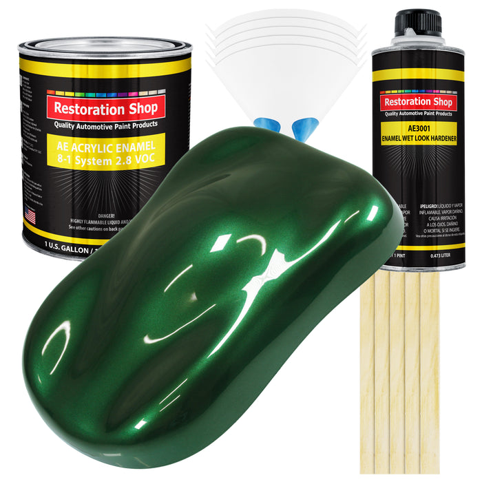 British Racing Green Metallic Acrylic Enamel Auto Paint - Complete Gallon Paint Kit - Pro Single Stage Automotive Car Coating, 8:1 Mix Ratio 2.8 VOC