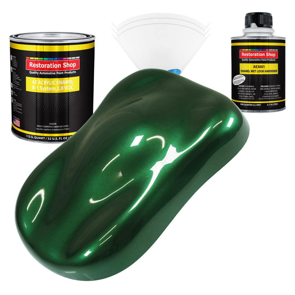 British Racing Green Metallic Acrylic Enamel Auto Paint - Complete Quart Paint Kit - Pro Single Stage Automotive Car Coating, 8:1 Mix Ratio 2.8 VOC
