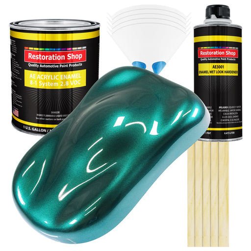 Dark Teal Metallic Acrylic Enamel Auto Paint (Complete Gallon Paint Kit) Professional Single Stage Automotive Car Truck Coating, 8:1 Mix Ratio 2.8 VOC