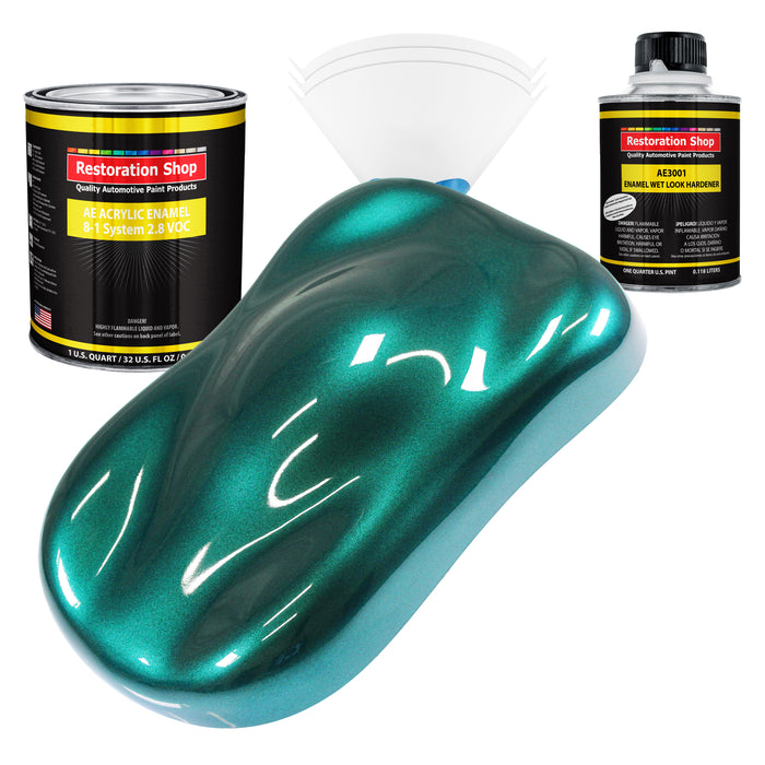 Dark Teal Metallic Acrylic Enamel Auto Paint (Complete Quart Paint Kit) Professional Single Stage Automotive Car Truck Coating, 8:1 Mix Ratio 2.8 VOC