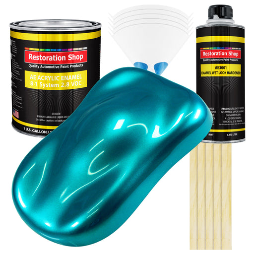 Teal Green Metallic Acrylic Enamel Auto Paint - Complete Gallon Paint Kit - Professional Single Stage Automotive Car Coating, 8:1 Mix Ratio 2.8 VOC