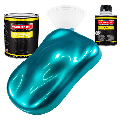 Teal Green Metallic Acrylic Enamel Auto Paint - Complete Quart Paint Kit - Professional Single Stage Automotive Car Coating, 8:1 Mix Ratio 2.8 VOC