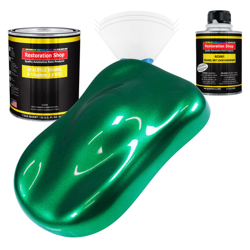 Emerald Green Metallic Acrylic Enamel Auto Paint - Complete Quart Paint Kit - Professional Single Stage Automotive Car Coating, 8:1 Mix Ratio 2.8 VOC