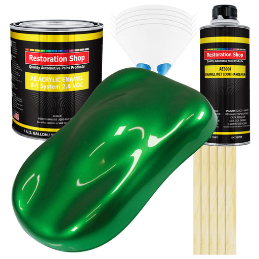 Gasser Green Metallic Acrylic Enamel Auto Paint - Complete Gallon Paint Kit - Professional Single Stage Automotive Car Coating, 8:1 Mix Ratio 2.8 VOC