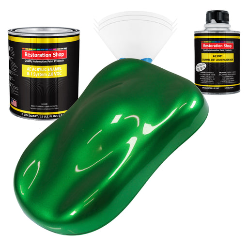 Gasser Green Metallic Acrylic Enamel Auto Paint - Complete Quart Paint Kit - Professional Single Stage Automotive Car Coating, 8:1 Mix Ratio 2.8 VOC