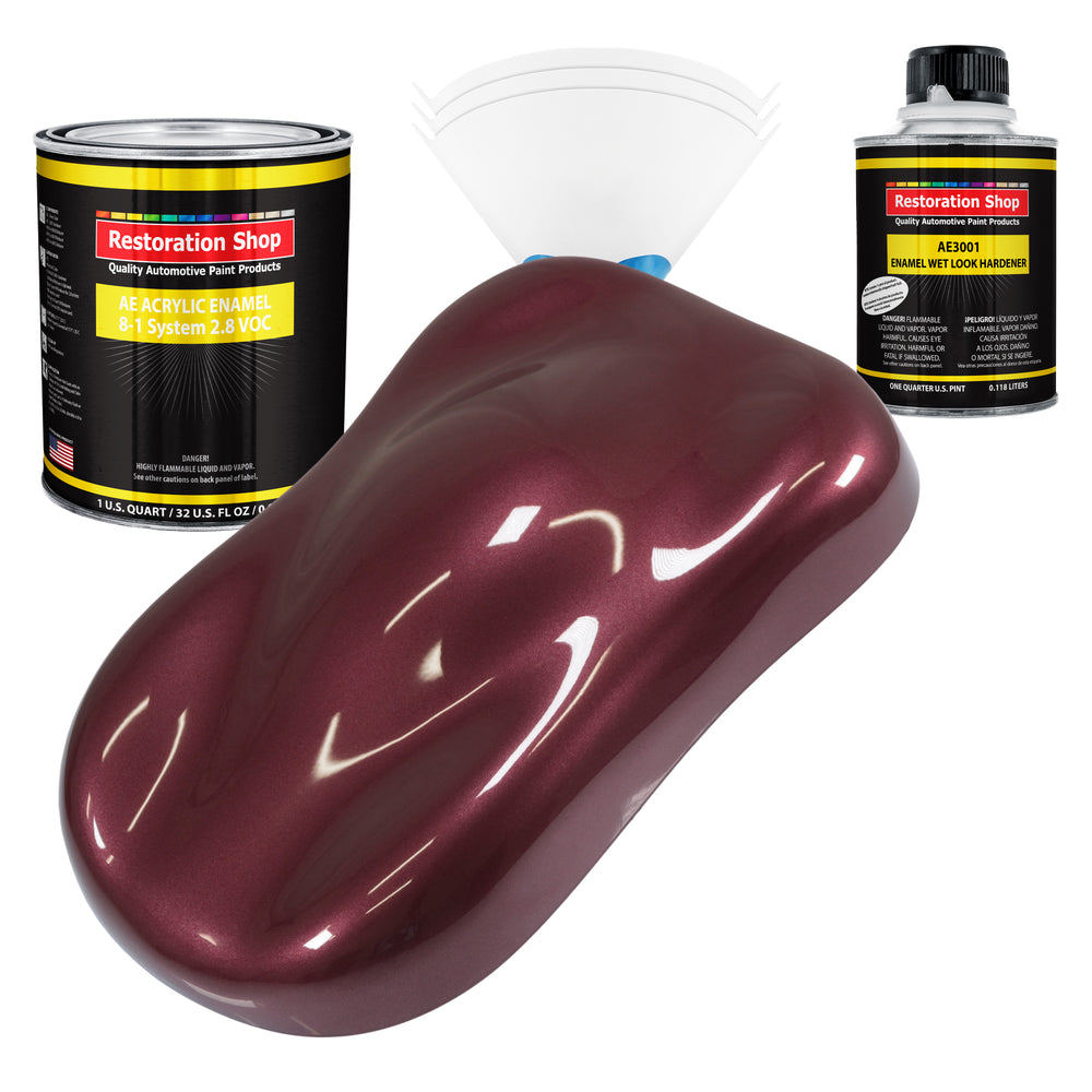 Vintage Burgundy Metallic Acrylic Enamel Auto Paint - Complete Quart Paint Kit - Pro Single Stage Automotive Car Truck Coating, 8:1 Mix Ratio 2.8 VOC