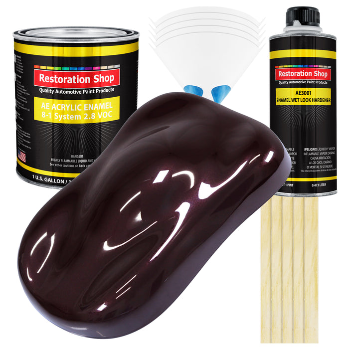 Black Cherry Pearl Acrylic Enamel Auto Paint (Complete Gallon Paint Kit) Professional Single Stage Automotive Car Truck Coating, 8:1 Mix Ratio 2.8 VOC