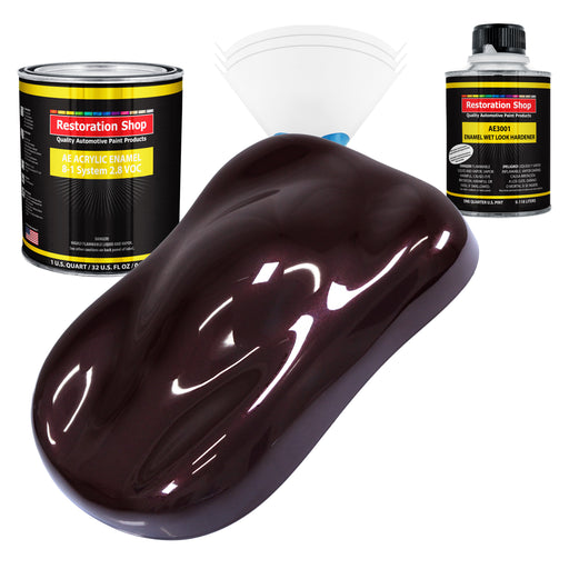 Black Cherry Pearl Acrylic Enamel Auto Paint (Complete Quart Paint Kit) Professional Single Stage Automotive Car Truck Coating, 8:1 Mix Ratio 2.8 VOC