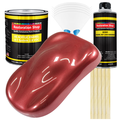 Candy Apple Red Metallic Acrylic Enamel Auto Paint - Complete Gallon Paint Kit - Pro Single Stage Automotive Car Truck Coating, 8:1 Mix Ratio 2.8 VOC