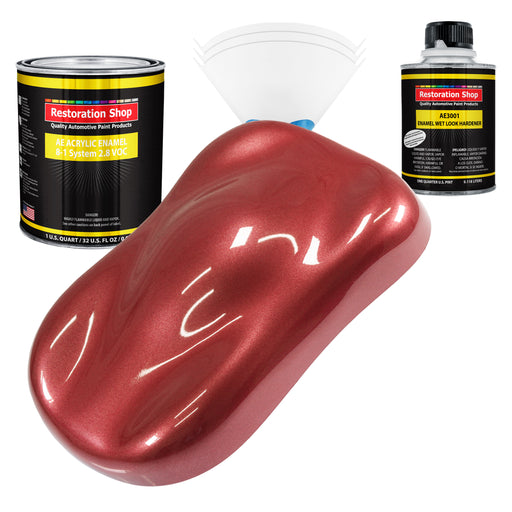 Candy Apple Red Metallic Acrylic Enamel Auto Paint - Complete Quart Paint Kit - Pro Single Stage Automotive Car Truck Coating, 8:1 Mix Ratio 2.8 VOC