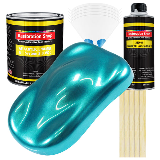 Aquamarine Firemist Acrylic Enamel Auto Paint - Complete Gallon Paint Kit - Professional Single Stage Automotive Car Coating, 8:1 Mix Ratio 2.8 VOC